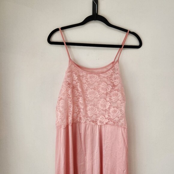 Vintage Pink Nightgown Lace Sleep Dress Satin Feminine Y2K Lingerie Maxi M - Picture 4 of 6